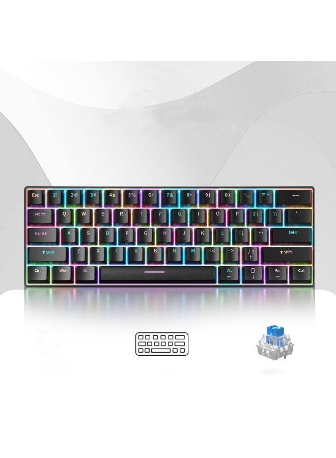 لوحة مفاتيح ألعاب RGB بـ 61 مفتاح، واجهة USB لنقل البيانات، لوحة مفاتيح ميكانيكية بإضاءة خلفية بـ 17 وضع، توصيل وتشغيل، تصميم مريح، 22 مفتاح للتجاوز - Image 1